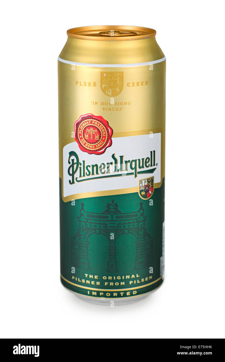 Pilsner Urquell, Beer Can Stock Photo