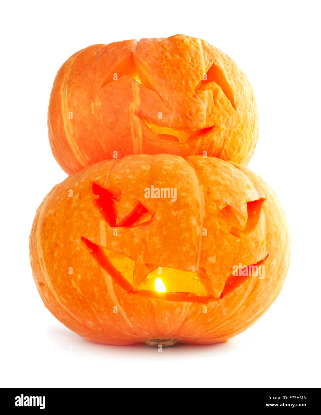 Glowing Halloween Pumpkins isolated on white background Stock Photo - Alamy