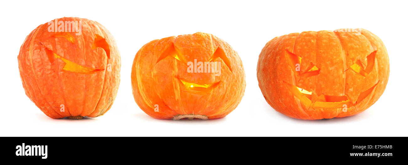Glowing Halloween Pumpkins isolated on white background Stock Photo - Alamy