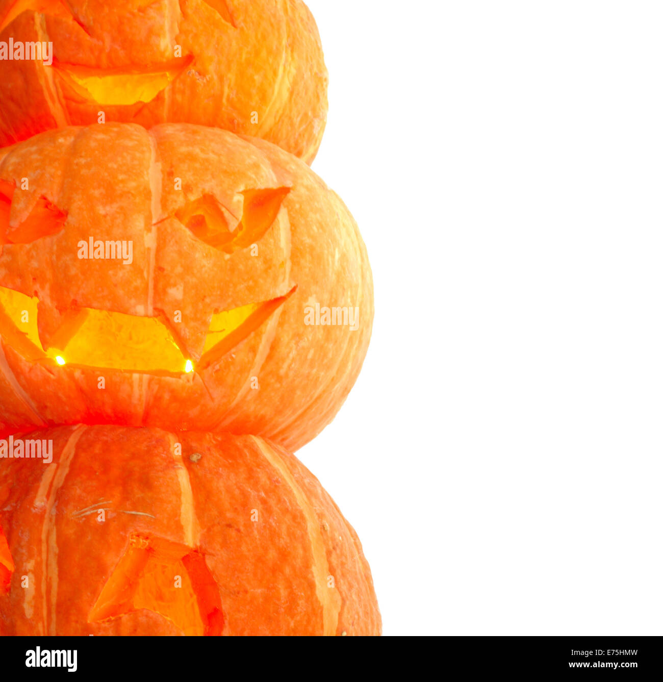 Glowing Halloween Pumpkins isolated on white background Stock Photo - Alamy