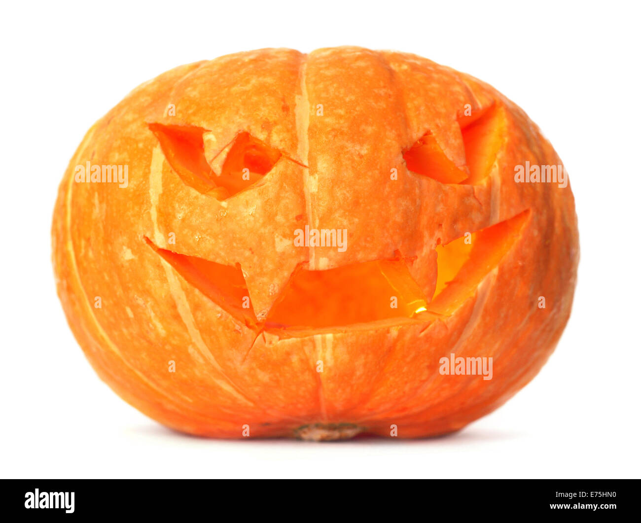Glowing Halloween Pumpkin isolated on white background Stock Photo - Alamy
