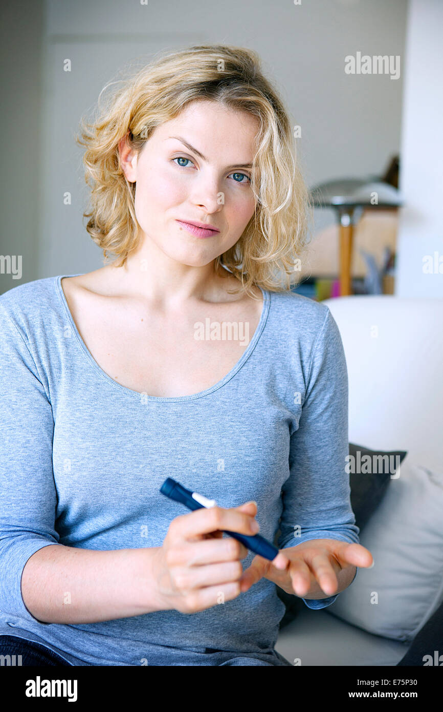 Test for diabetes, woman Stock Photo