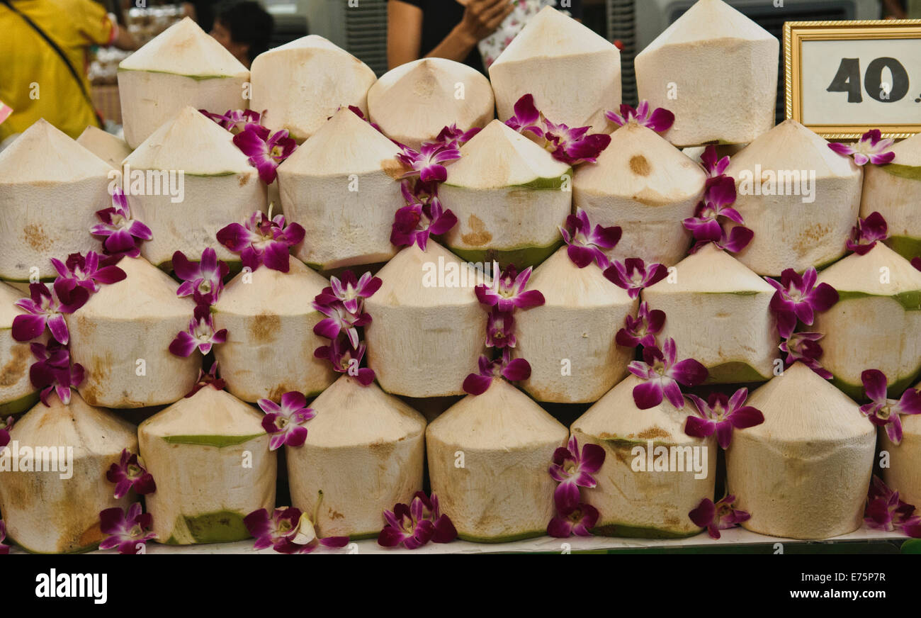 Fresh coconuts for sale at the Farmers Market Sukhumvit, Bangkok