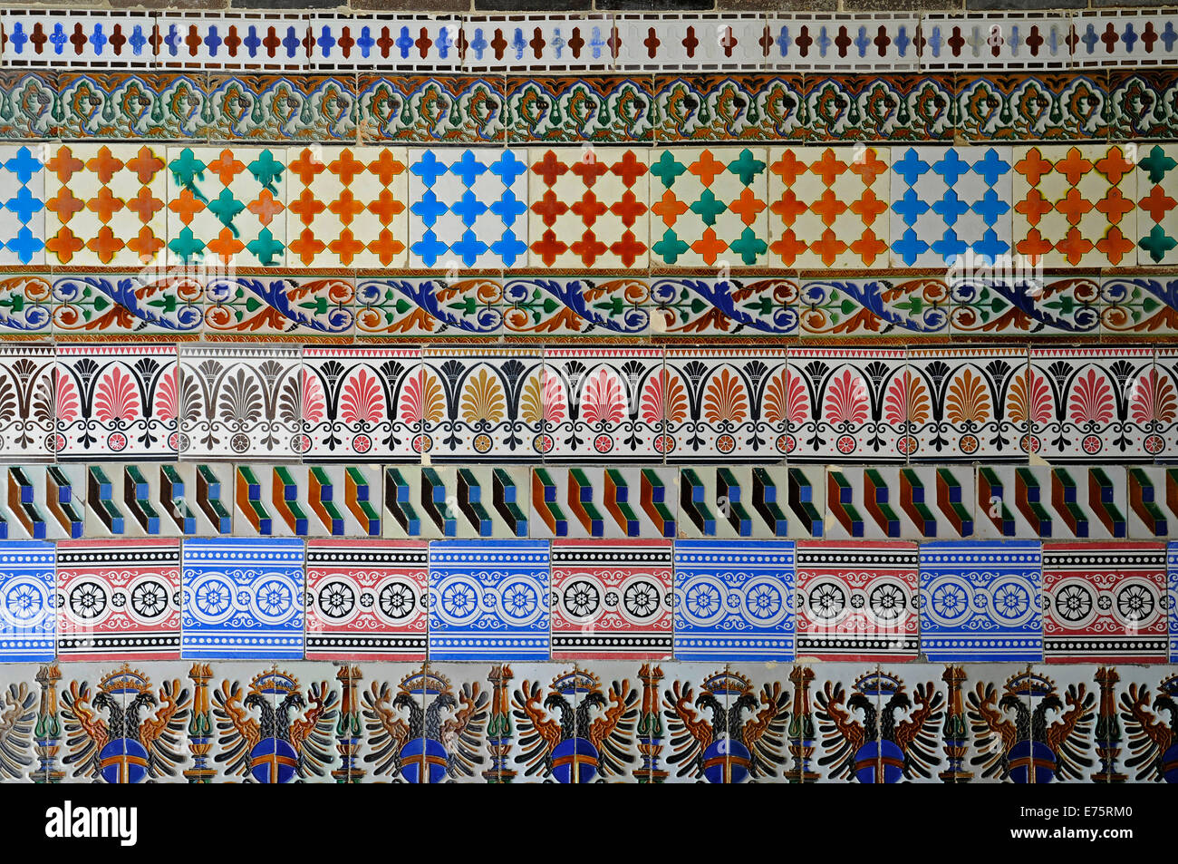 Old Spanish tiles, azulejos, Centro Andaluz de Arte Contemporaneo, La Cartuja, centre for contemporary art, museum, Seville Stock Photo