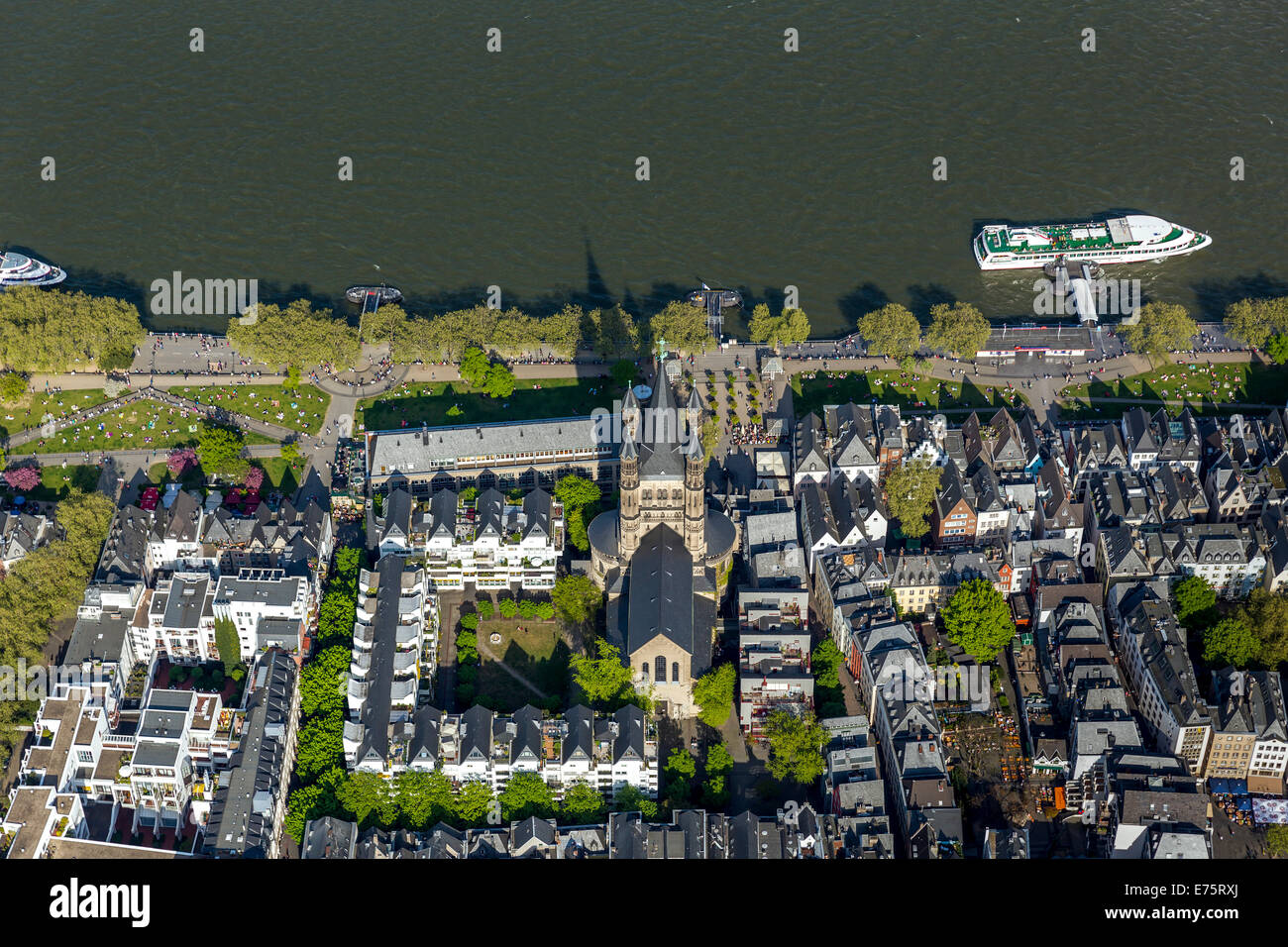 Aerial view, historic city centre of Cologne on the Rhine River, Great St. Martin Church, Cologne, Rhineland Stock Photo
