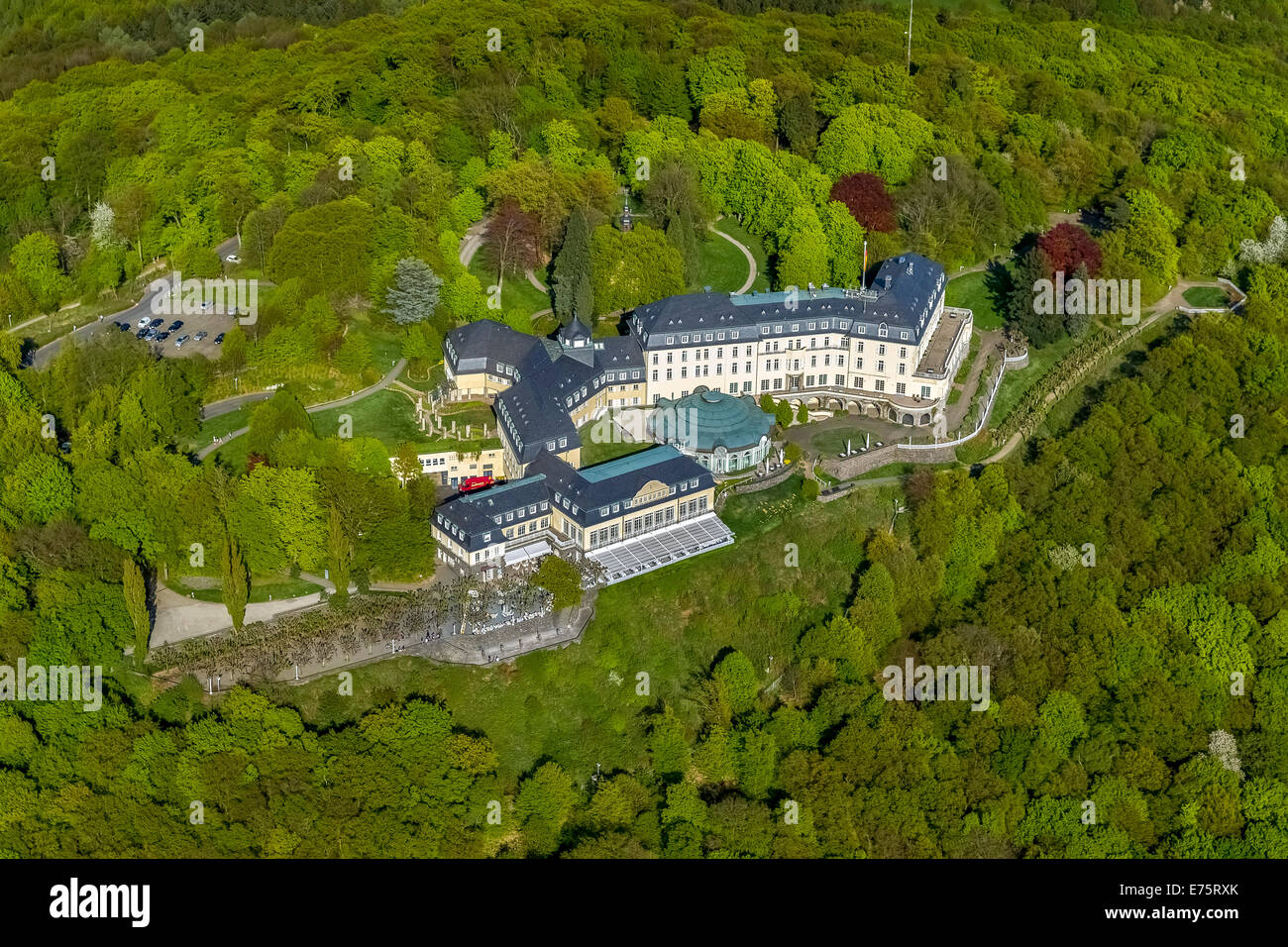 Aerial view, Petersberg Mountain, guest house of the Federal Republic of Germany, Königswinter, Rhineland Stock Photo