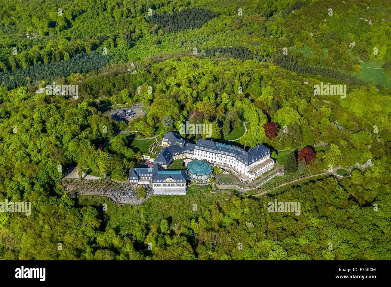 Aerial view, Petersberg Mountain, guest house of the Federal Republic of Germany, Königswinter, Rhineland Stock Photo