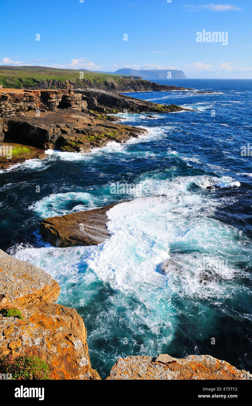 Surf at the cliffs, Yesnaby, Mainland, Orkney, Scotland, United Kingdom Stock Photo