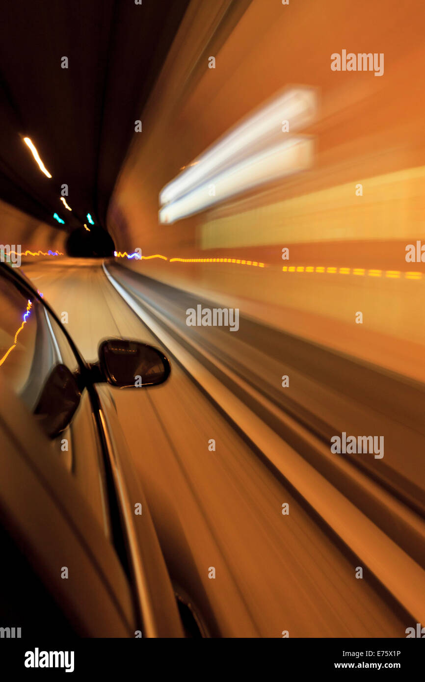 Car driving through a tunnel, Cannes, Provence-Alpes-Côte d'Azur, France Stock Photo