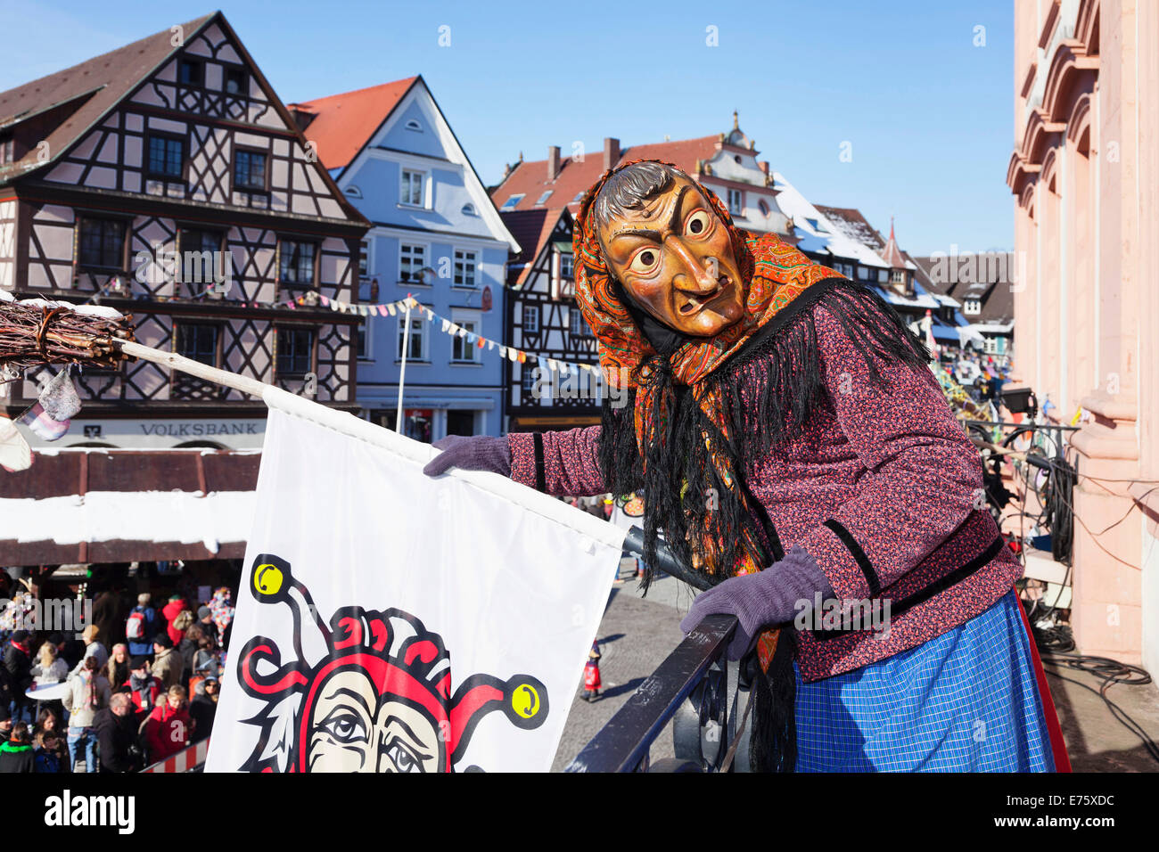 Witch on the balcony of Gengenbach Town Hall, Swabian-Alemannic Fastnacht festival, Gengenbach, Black Forest, Baden-Württemberg Stock Photo