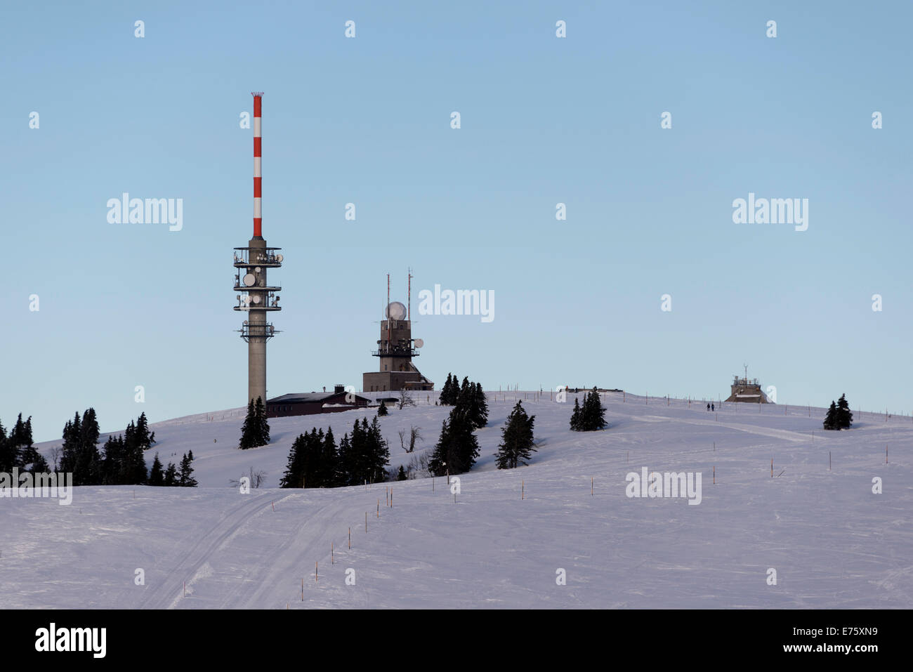 Summit of Feldberg Mountain with a radio tower and a weather station, Feldberg, Black Forest, Baden-Württemberg, Germany Stock Photo