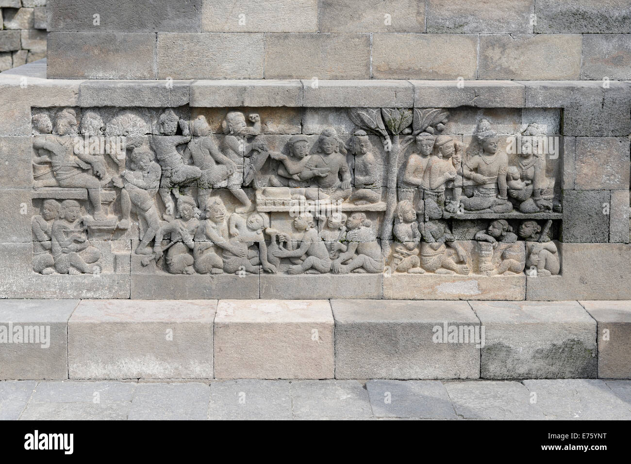 Relief, Borobudur Temple, Gopalan, Borobudur, Jawa Tengah or Central Java, Indonesia Stock Photo