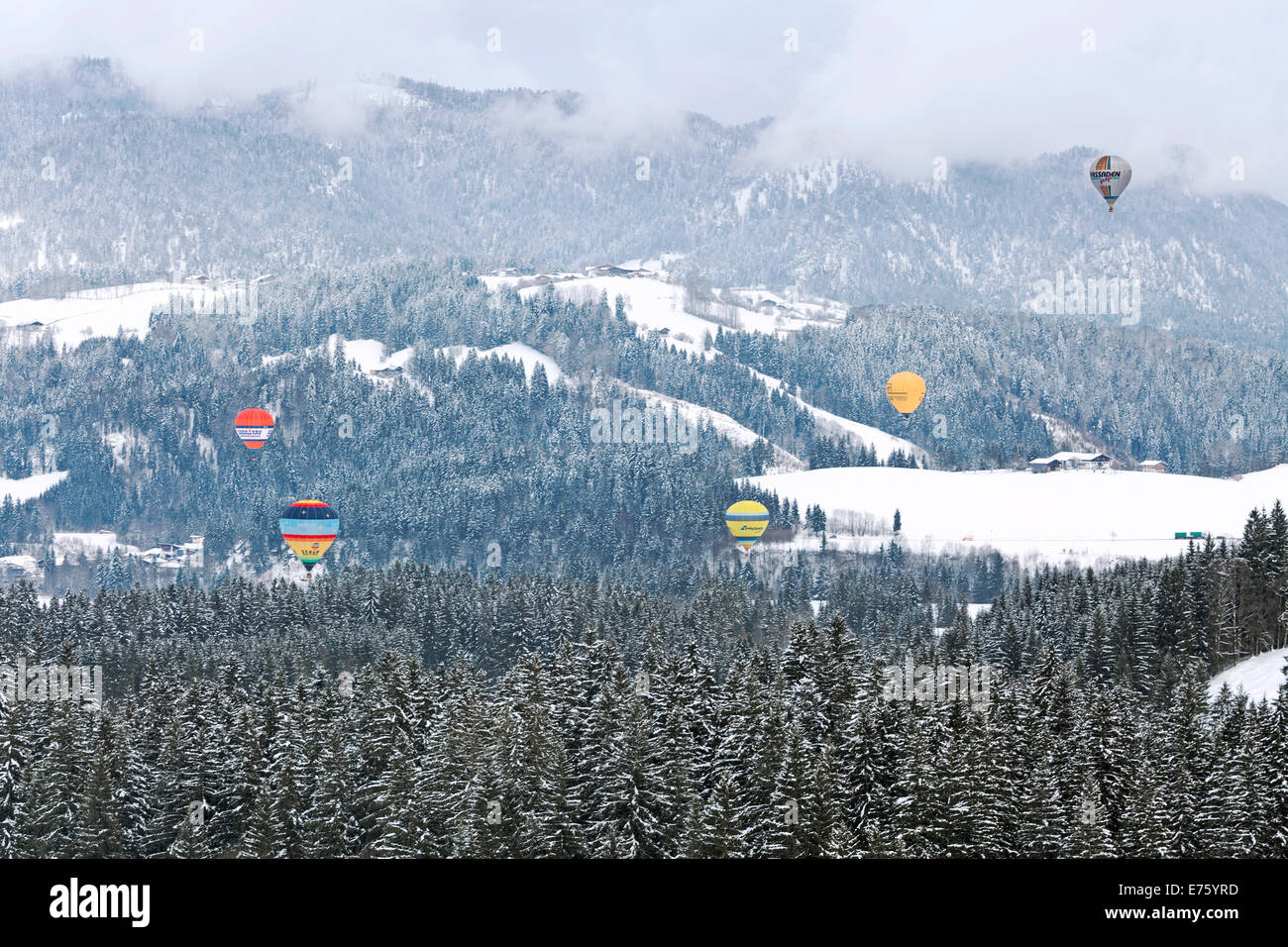 Hot air ballooning in Kössen, Tyrolean Unterland, Tyrol, Austria Stock Photo