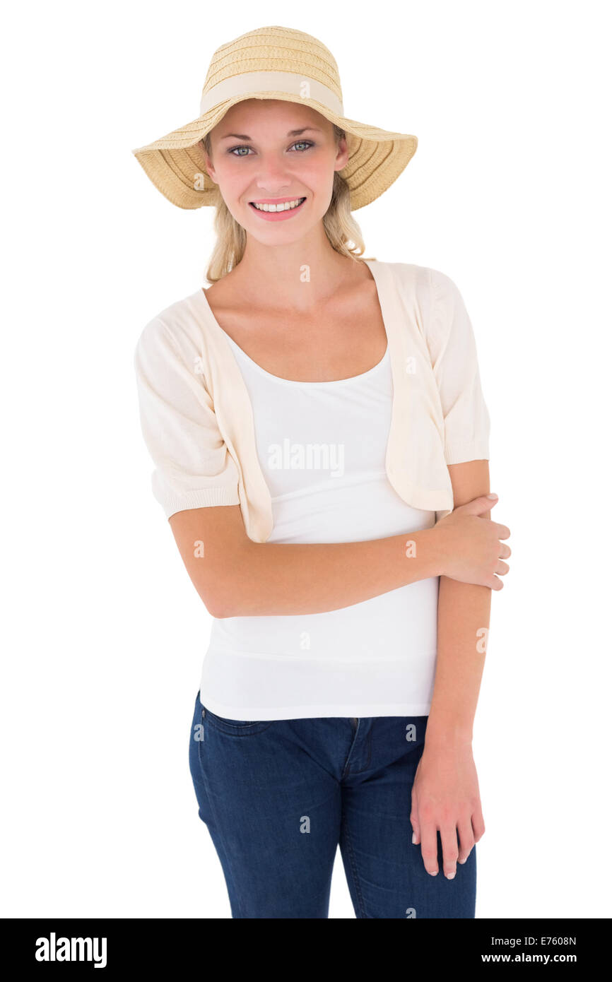 Portrait of attractive young woman wearing hat Stock Photo - Alamy