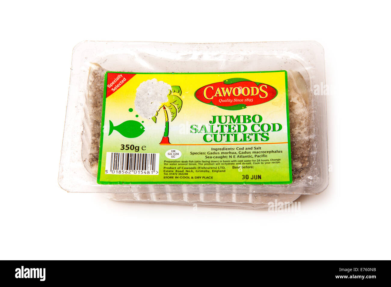 Cod Fish Packet Packet of salt cod fish isolated on a white studio background Stock ...
