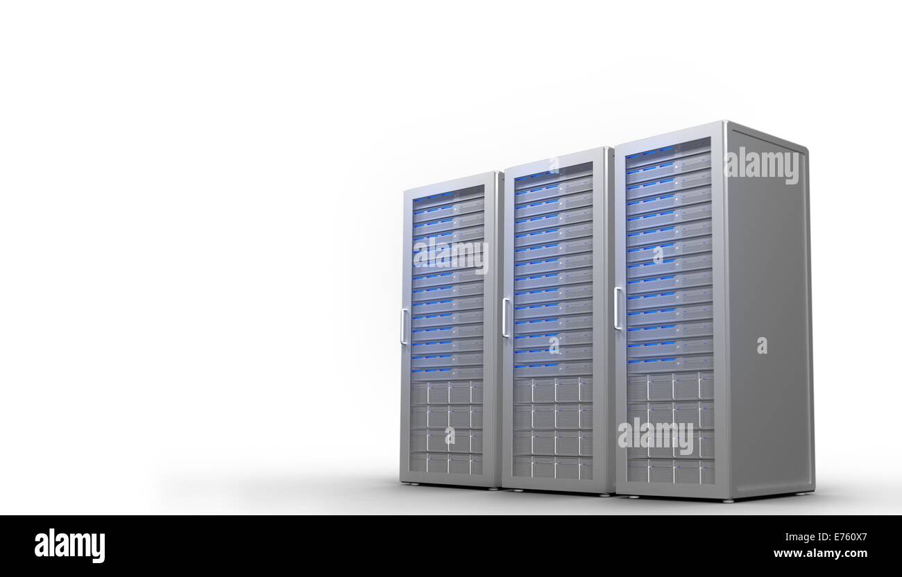 Three digital grey server towers Stock Photo - Alamy
