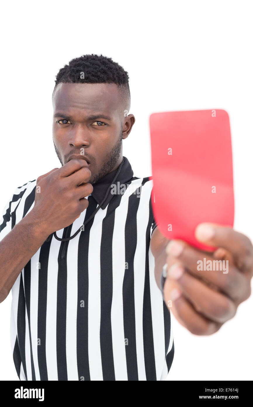 Serious referee showing red card Stock Photo Alamy
