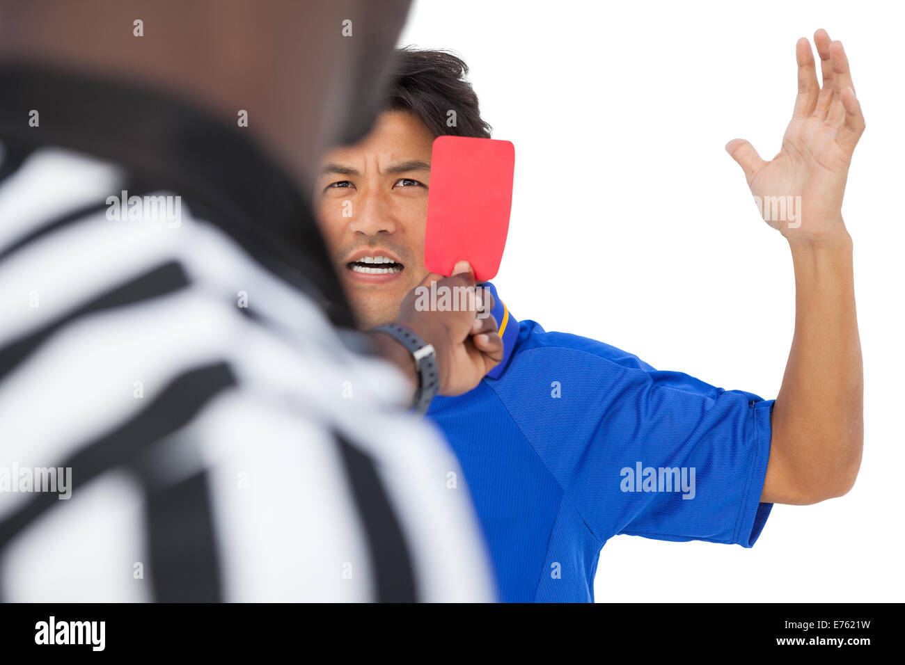 Referee showing red card to football player Stock Photo - Alamy