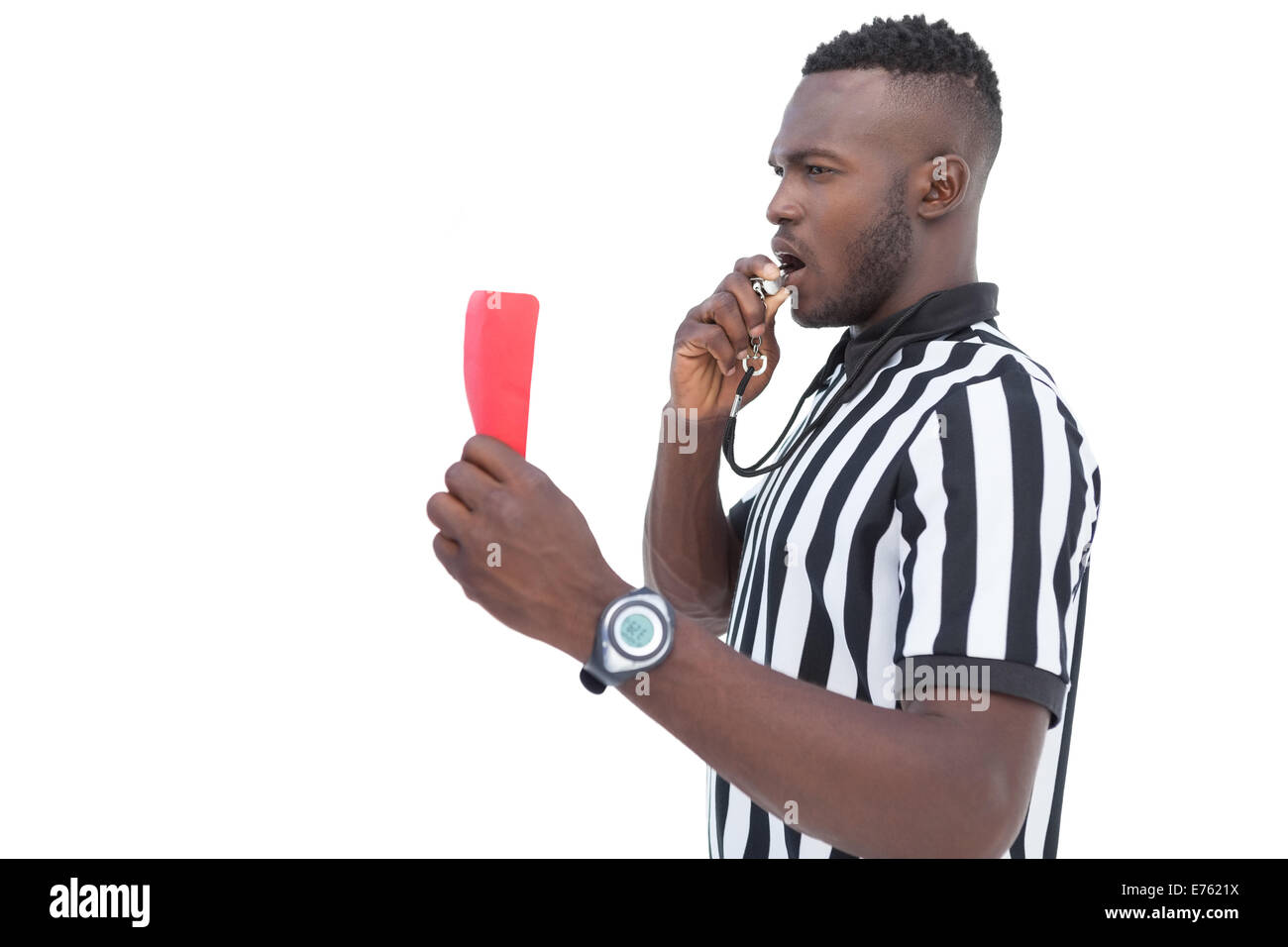Serious referee showing red card Stock Photo Alamy