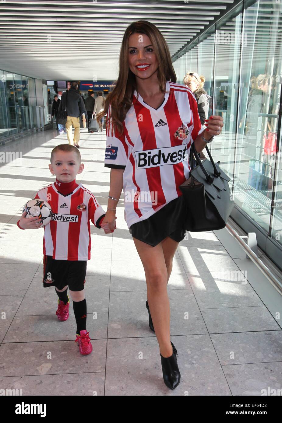 Tanya Robinson, the model fiancée of Phil Bardsley, arrives in London ahead of the Capital One Cup Final between Sunderland and Manchester City.  Featuring: Tanya Robinson Where: London, United Kingdom When: 01 Mar 2014 Stock Photo