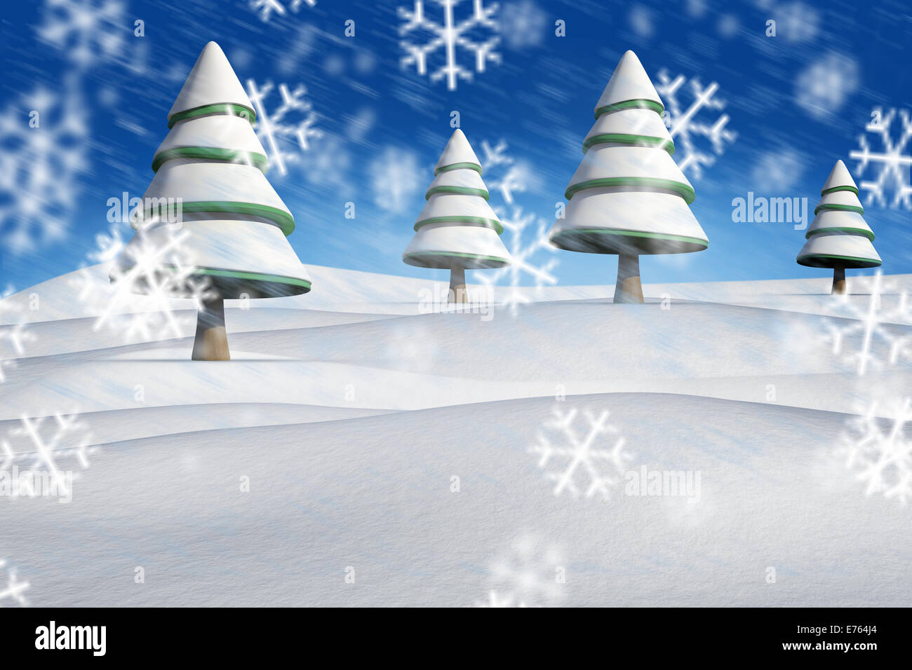 Composite image of fir trees in snowy landscape Stock Photo - Alamy