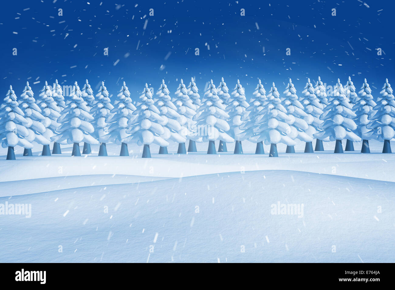 Composite image of fir trees in snowy landscape Stock Photo - Alamy