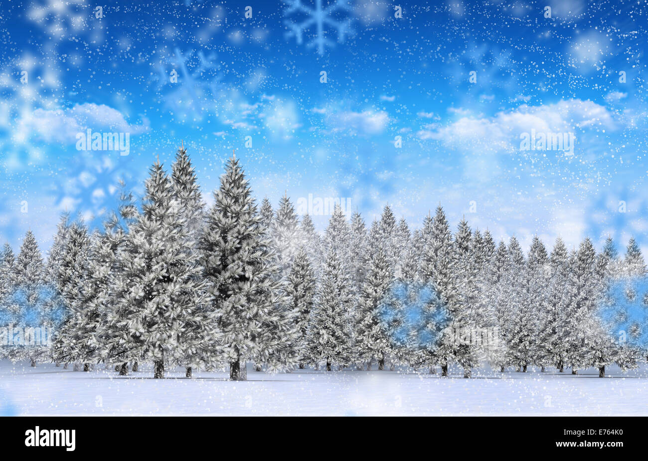 Composite image of fir trees in snowy landscape Stock Photo - Alamy