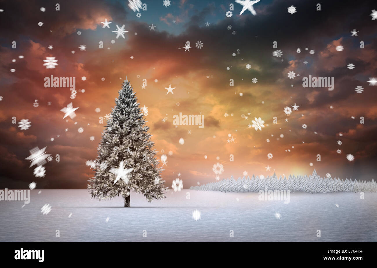 Composite image of fir trees in snowy landscape Stock Photo - Alamy