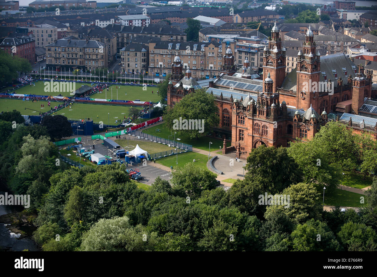 Aerial view of Kelvingrove Art Gallery and Museum Glasgow from University tower Stock Photo