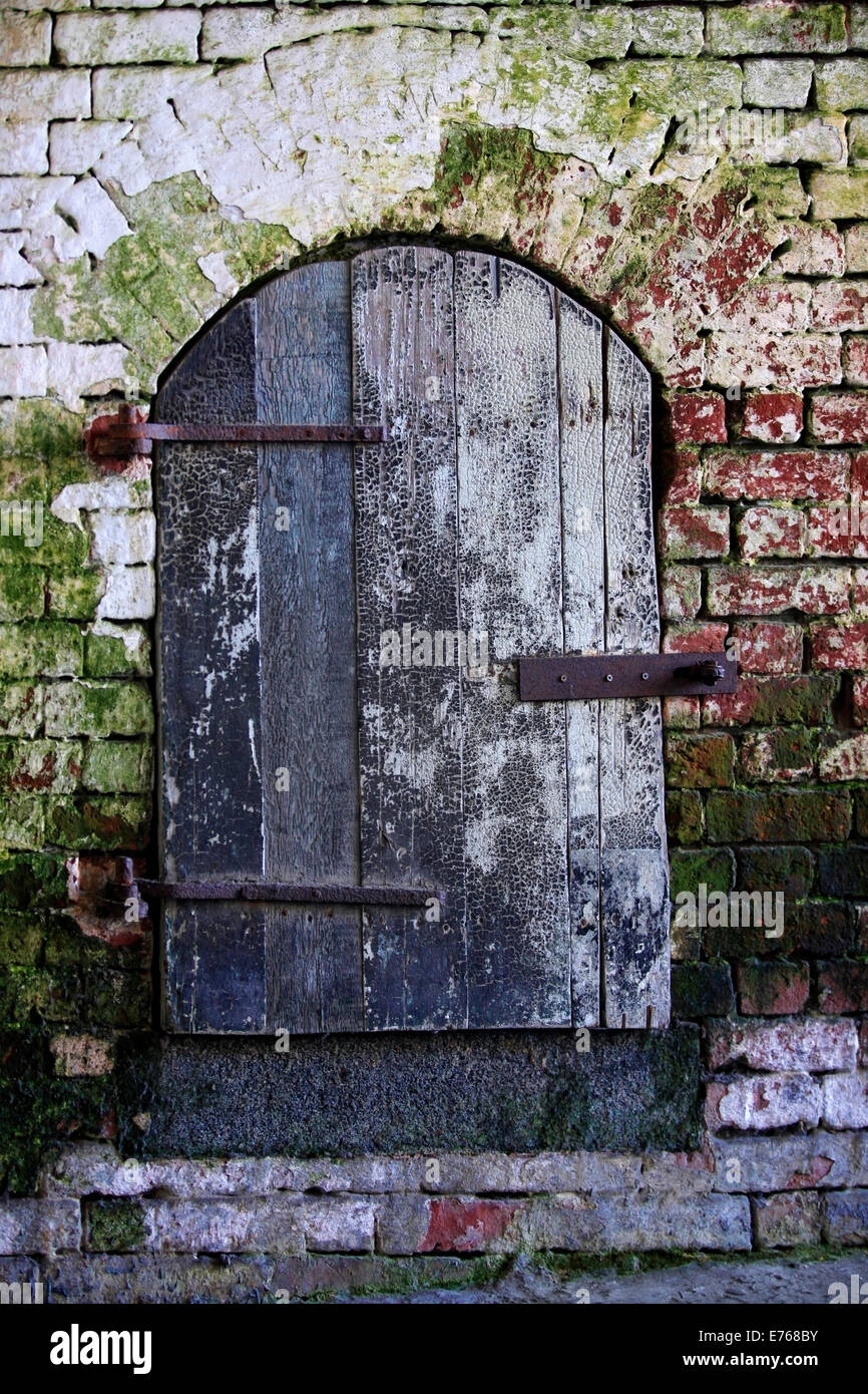 Old Wall With Wooden Door At Alcatraz Island Jail Off San
