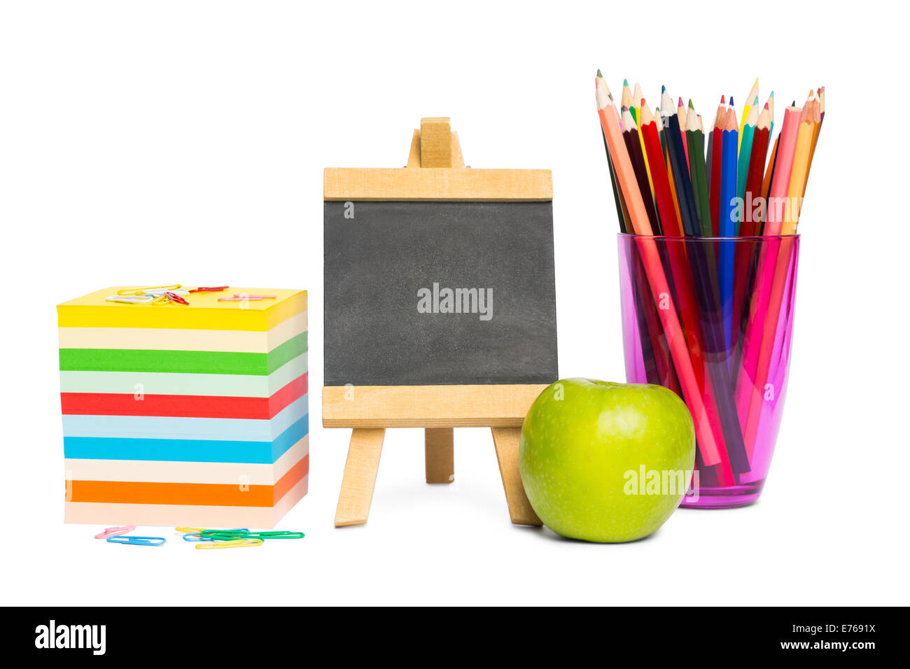 Black chalkboard with school supplies Stock Photo Alamy