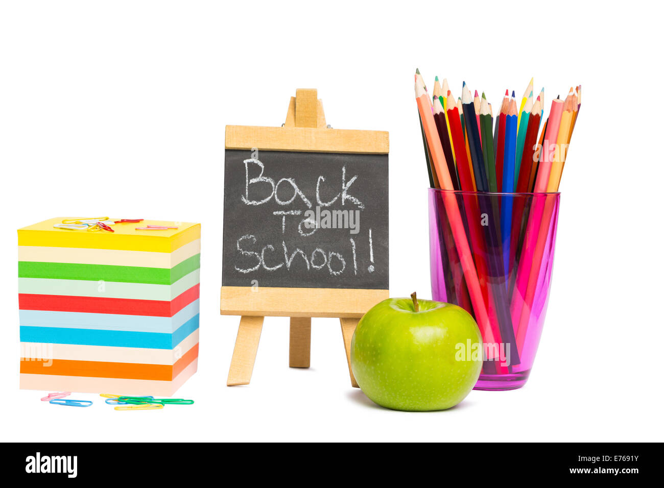Black chalkboard with school supplies Stock Photo Alamy