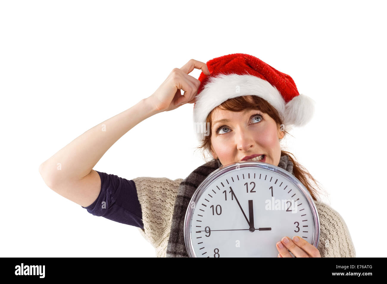 Woman holding a large clock Stock Photo