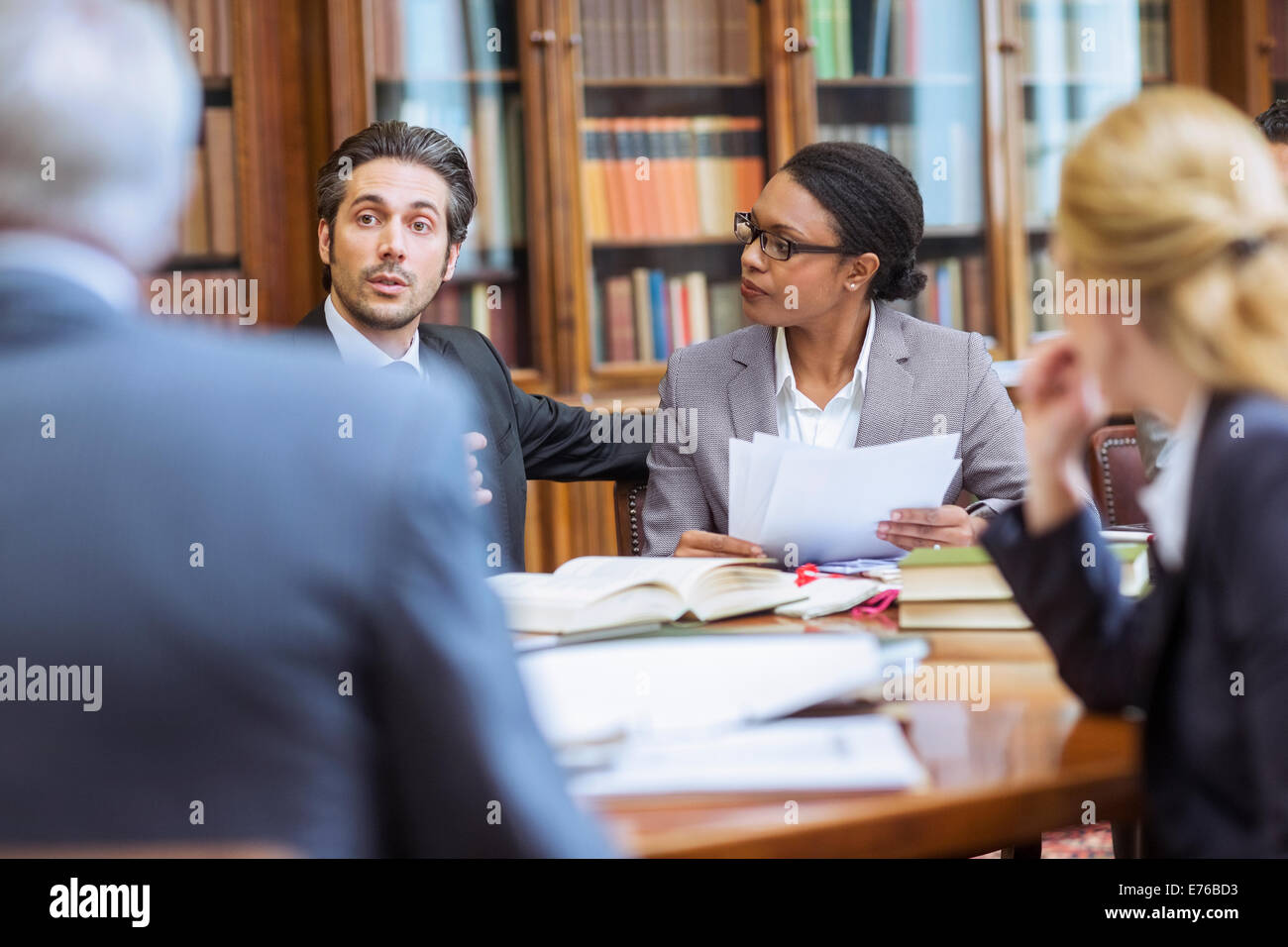 Lawyers talking in chambers Stock Photo