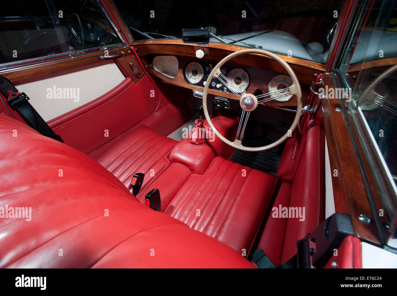 Plus 4 classic British sports car interior Stock Photo Alamy