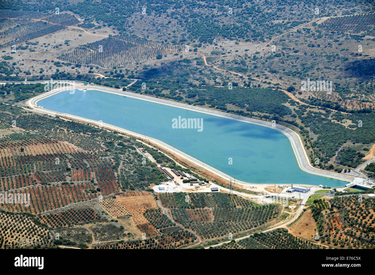 Israel, Lower Galilee, Bet Netofa Valley, Eshkol Central Filtration Plant, Mekorot, The National Water Carrier Aerial view Stock Photo