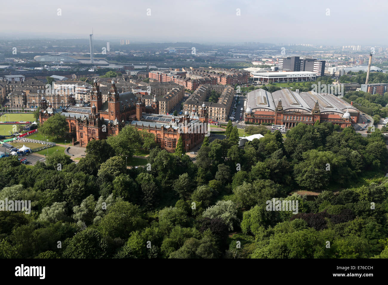 Aerial view Kelvingrove Art Gallery and Museum and Kelvin Hall Glasgow Stock Photo