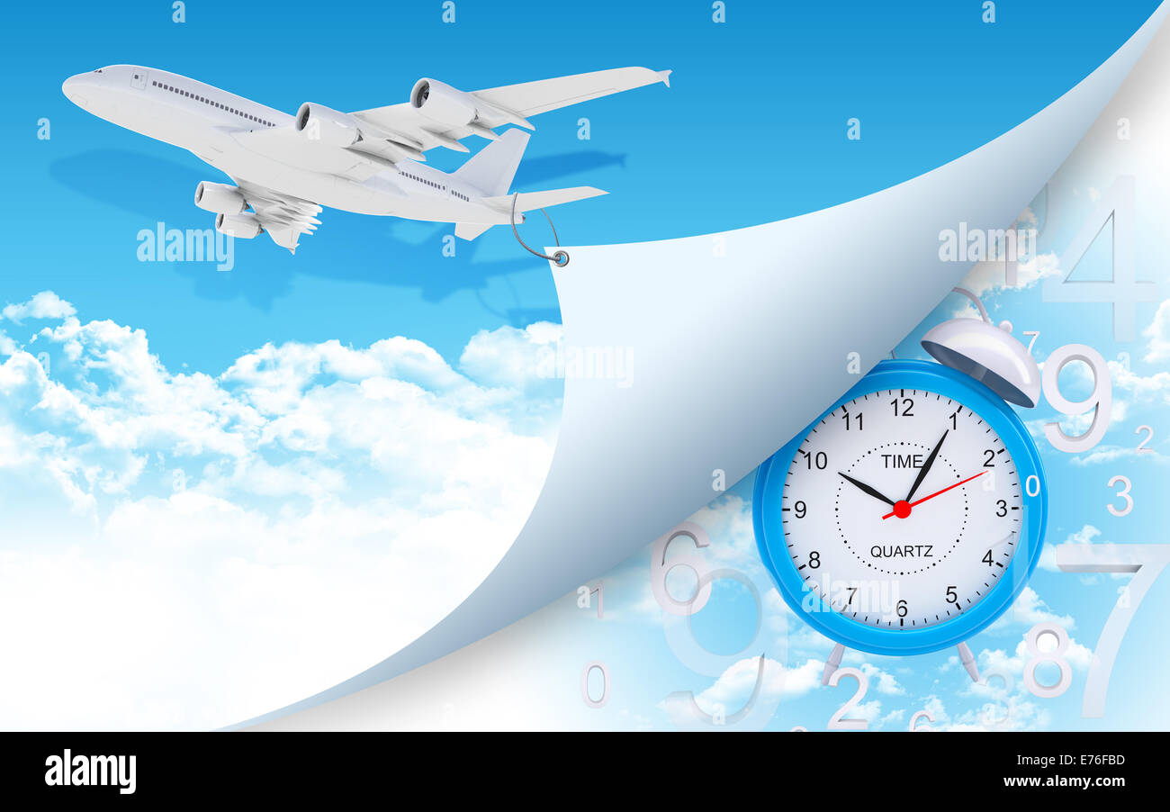 Airplane and alarm clock with figures Stock Photo Alamy