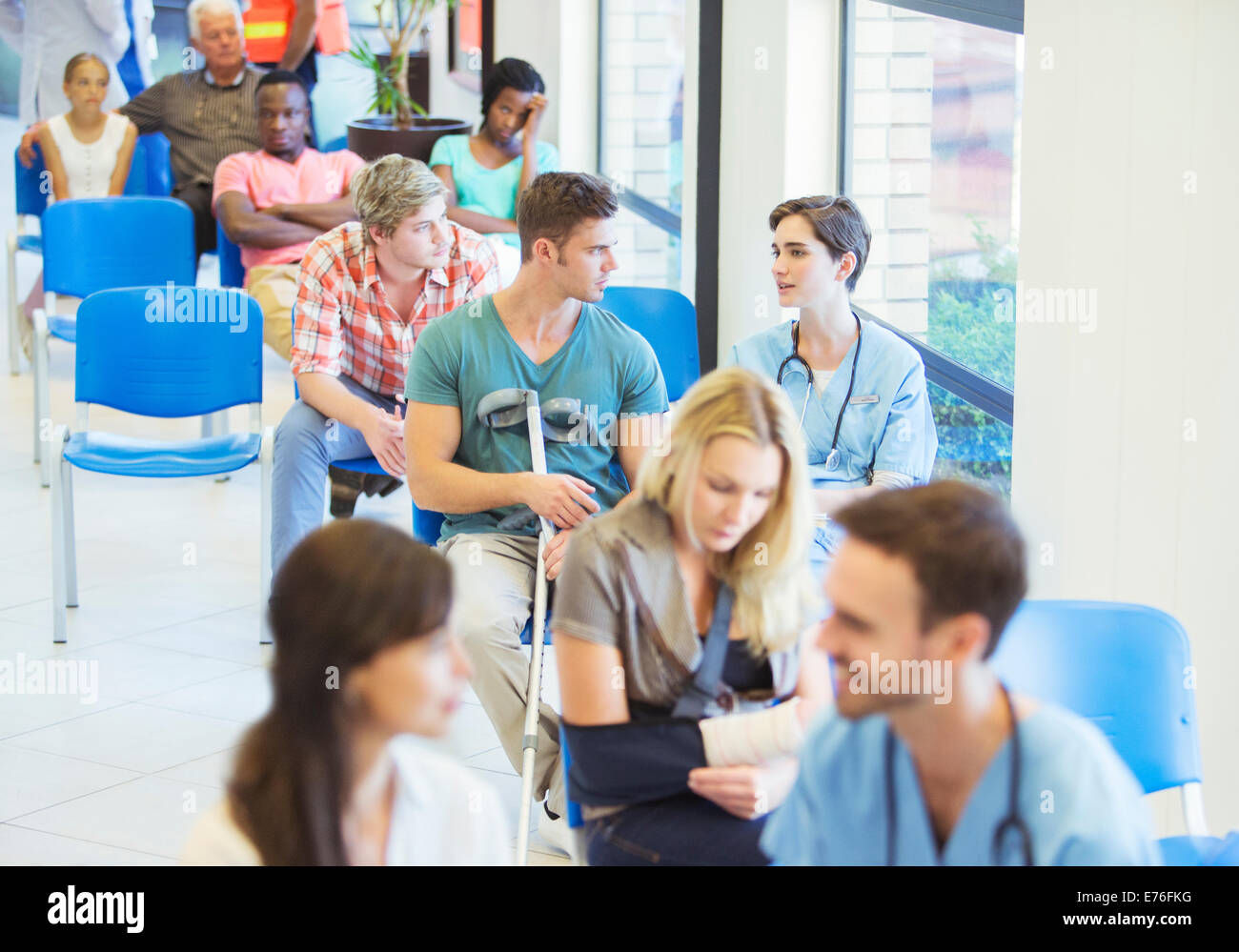 Nurse and patient talking in hospital Stock Photo