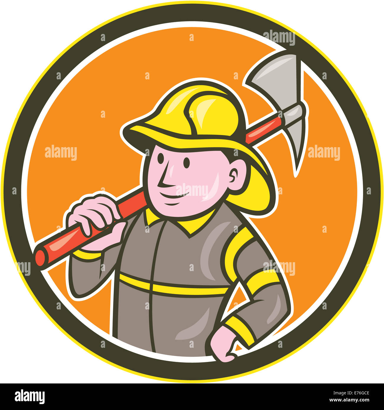 Illustration of a fireman fire fighter emergency worker holding axe on ...