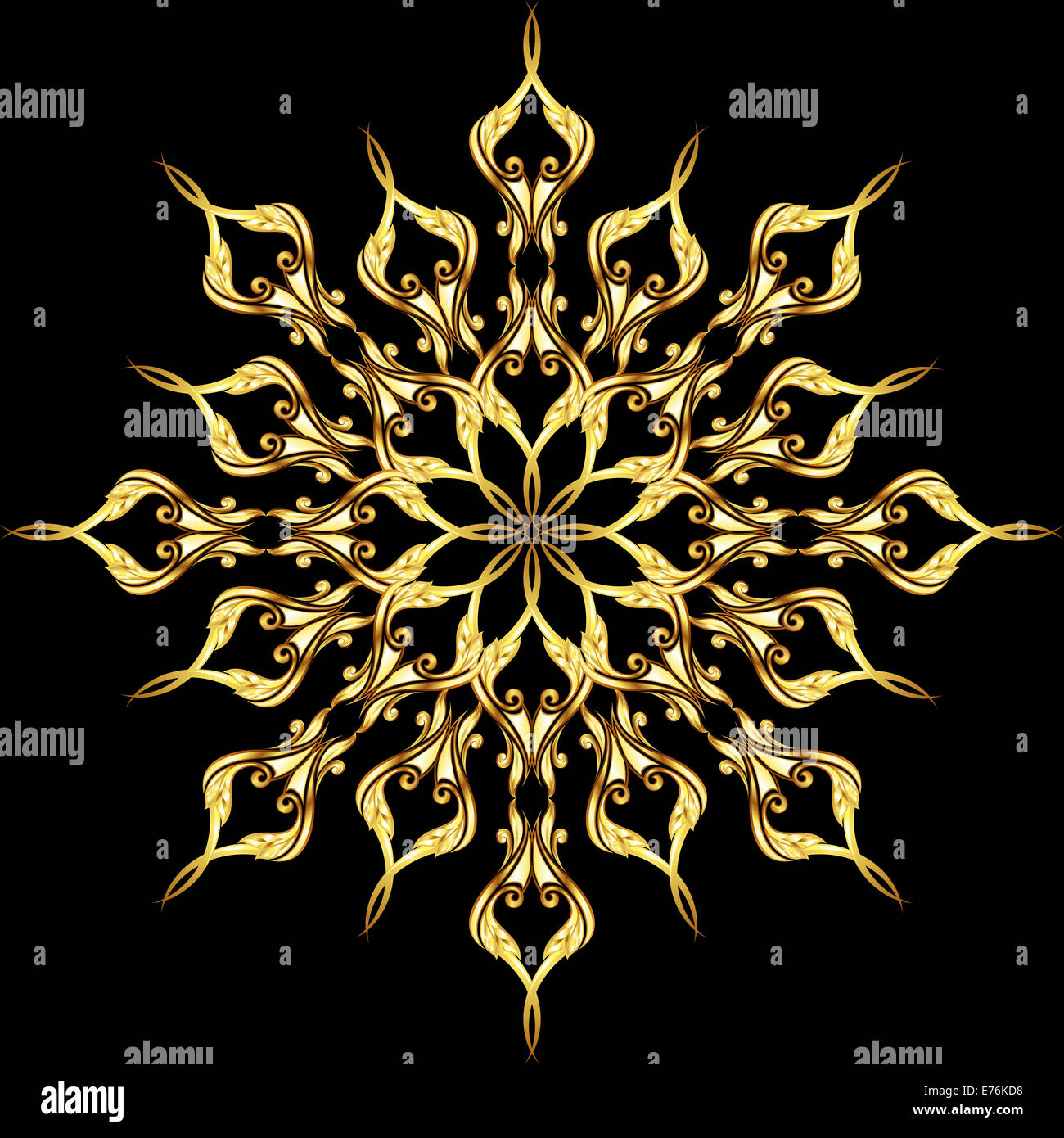 Gold ornate floral pattern on the black background Stock Photo - Alamy