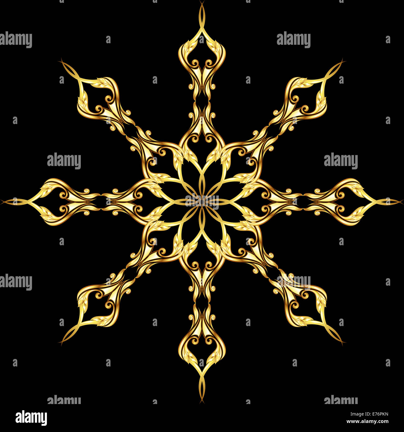Gold ornate floral pattern on black background Stock Photo - Alamy