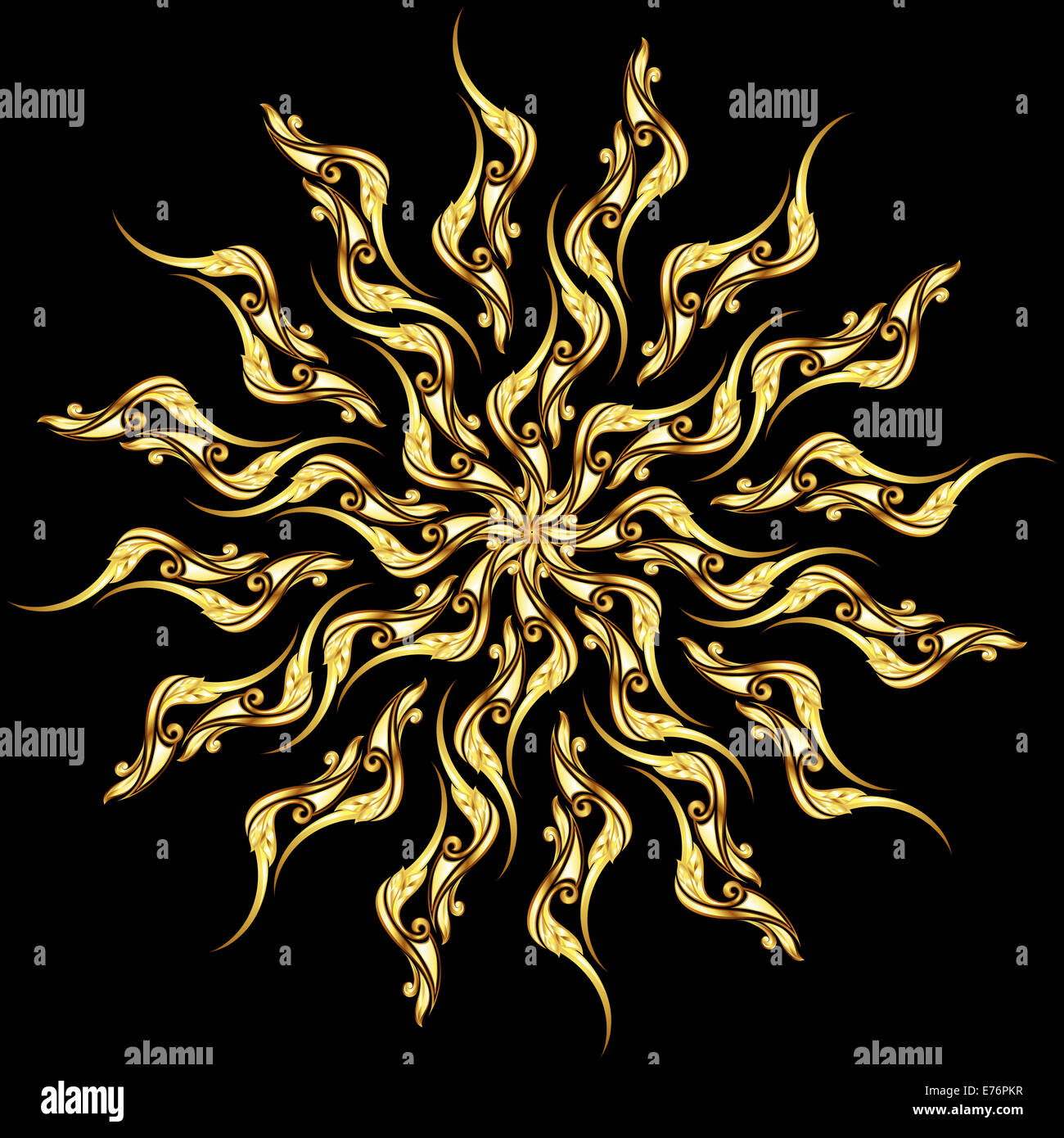 Gold floral pattern on the black background Stock Photo - Alamy