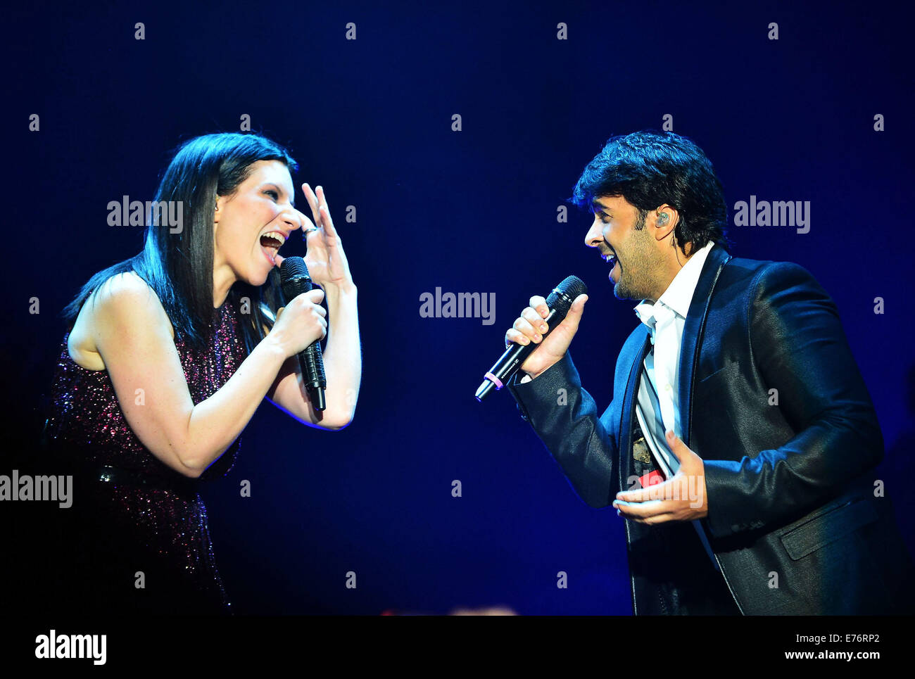 Italian pop singer-songwriter Laura Pausini performs live at James L. Knight Center  Featuring: Laura Pausini,Luis Fonsi Where: Miami, Florida, United States When: 02 Mar 2014 Stock Photo