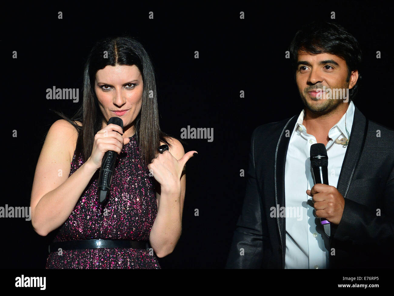 Italian pop singer-songwriter Laura Pausini performs live at James L. Knight Center  Featuring: Laura Pausini,Luis Fonsi Where: Miami, Florida, United States When: 02 Mar 2014 Stock Photo
