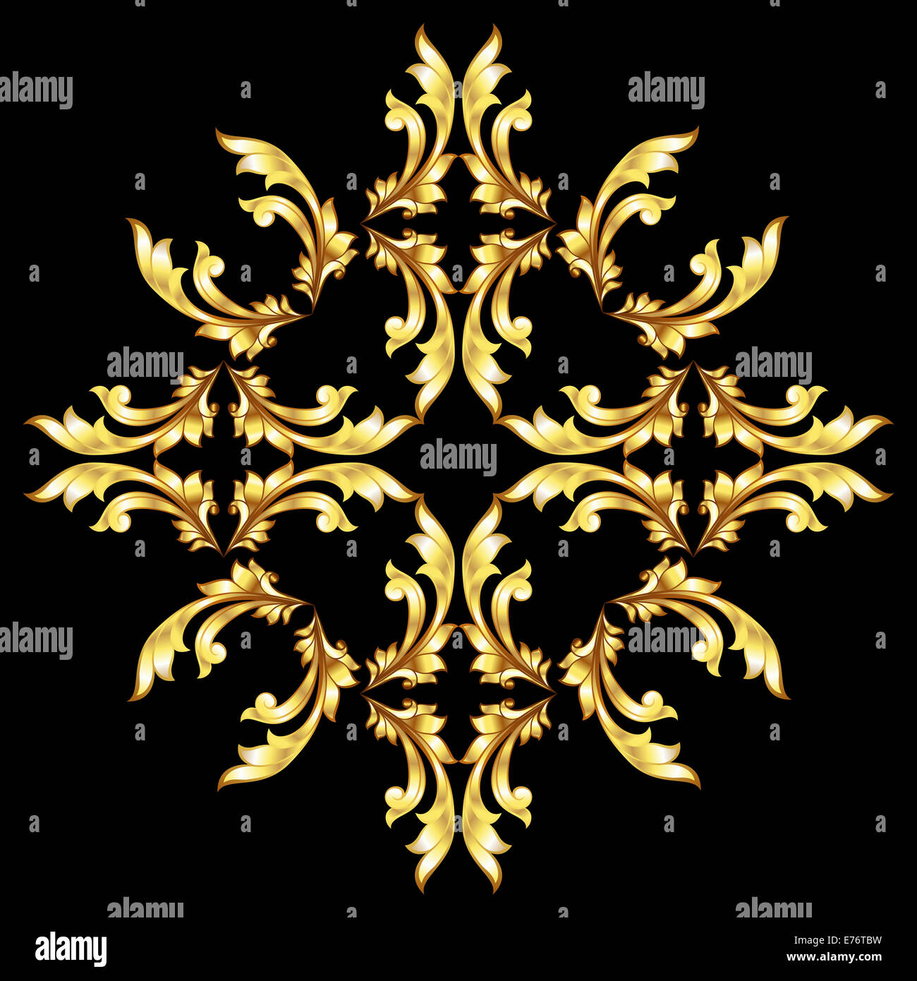 Gold pattern with a flower on the black background Stock Photo - Alamy