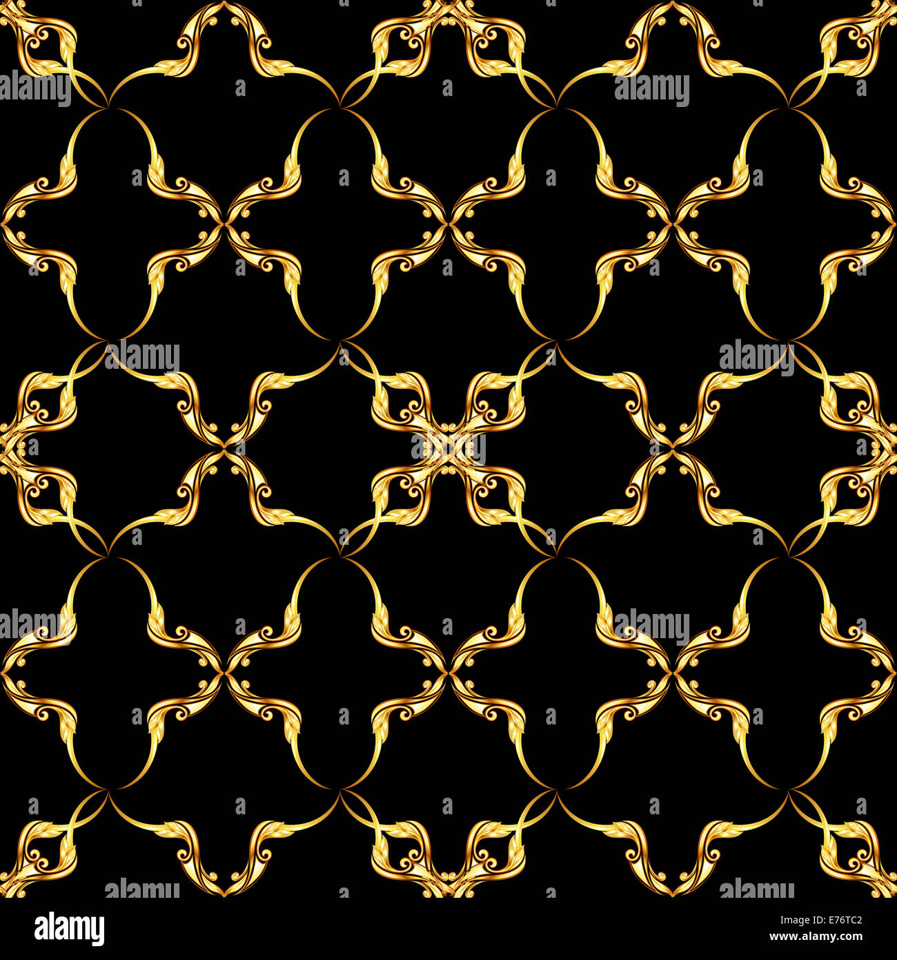 Seamless gold floral pattern on the black background Stock Photo - Alamy
