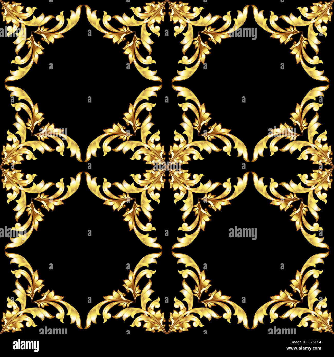 Gold floral pattern on the black background Stock Photo - Alamy