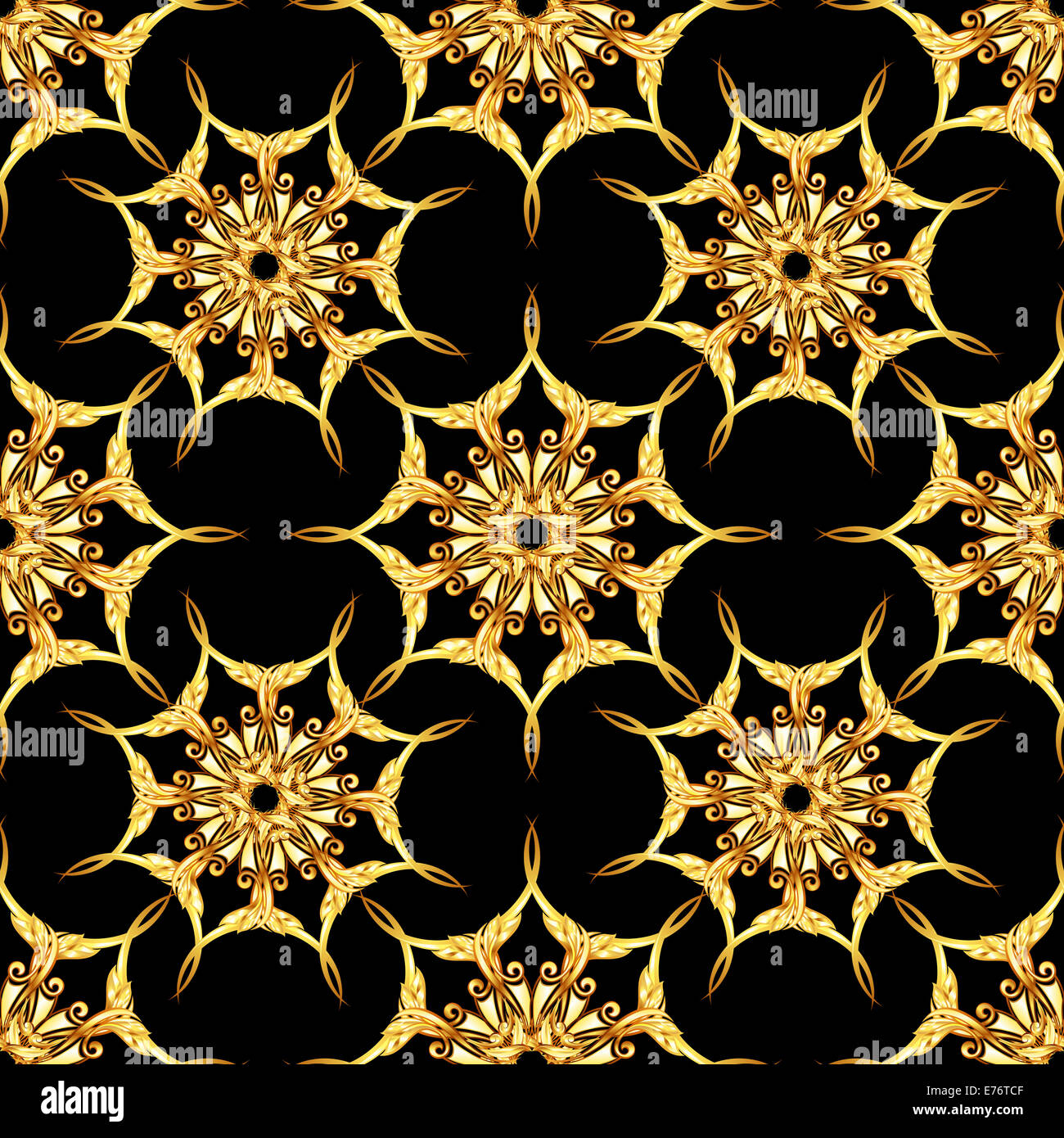 Seamless gold floral patterns on black background Stock Photo - Alamy
