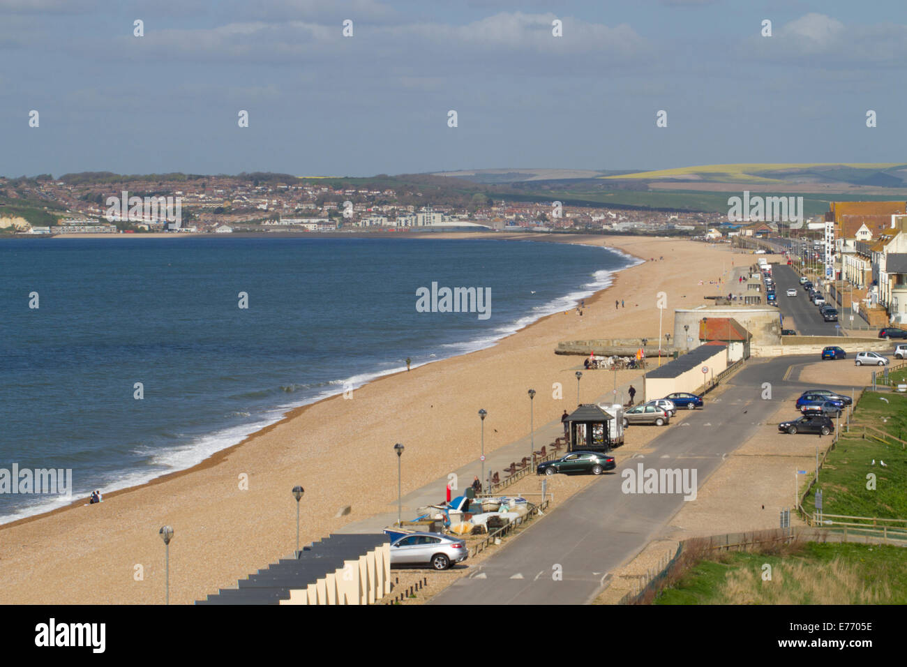 Seaford promenade on the Sussex coast, looking towards Newhaven. East Sussex, England. April. Stock Photo
